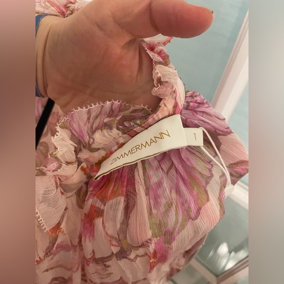 Zimmermann Coral Hibiscus Semi-sheer Floral Blouse Size 1 - Picture 12 of 15